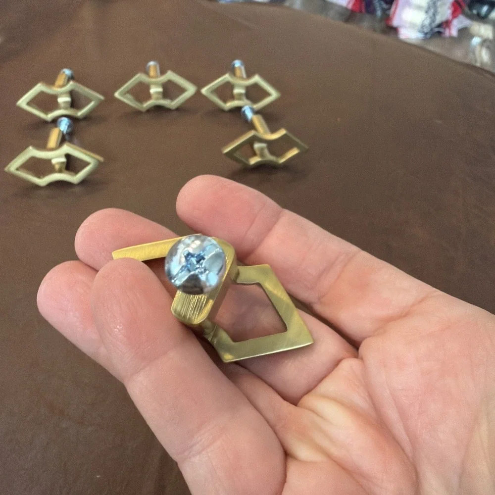 Vintage Set of 6‎ Solid Brass Geometric Cabinet Drawer Pulls MCM